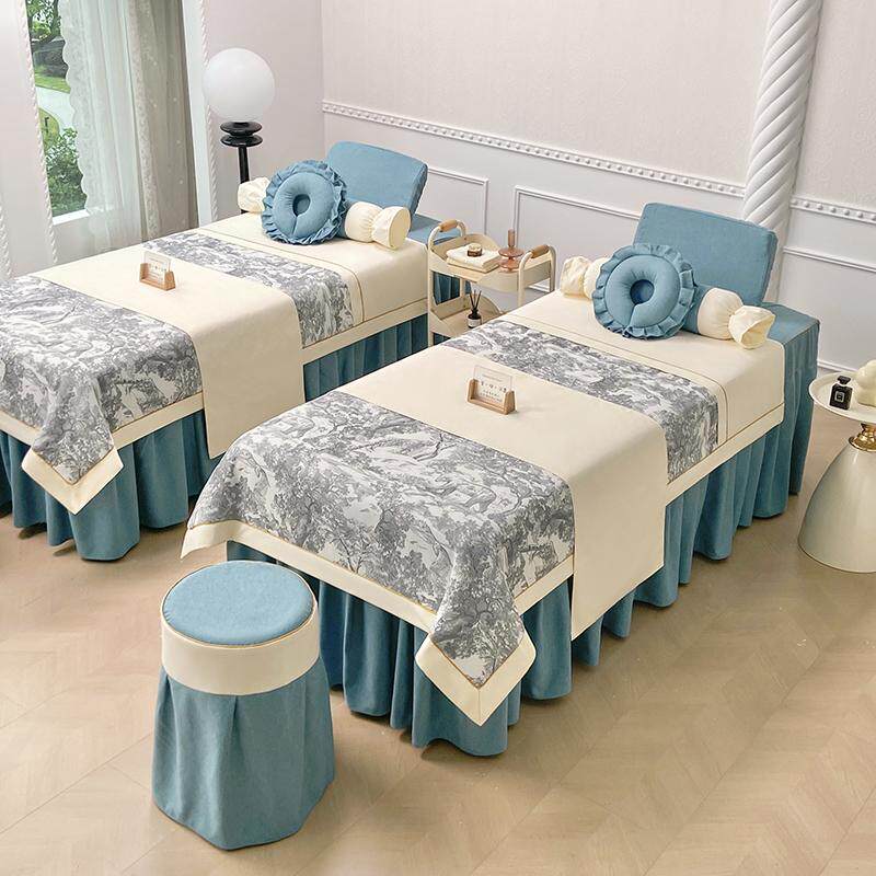 新款棉麻美容床罩四件套轻奢高端美容院床套按摩推拿床品中式国潮