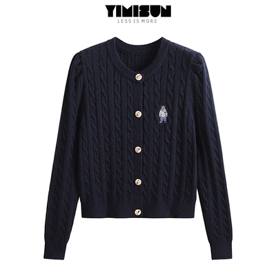 刺绣小熊麻花针织开衫短外套