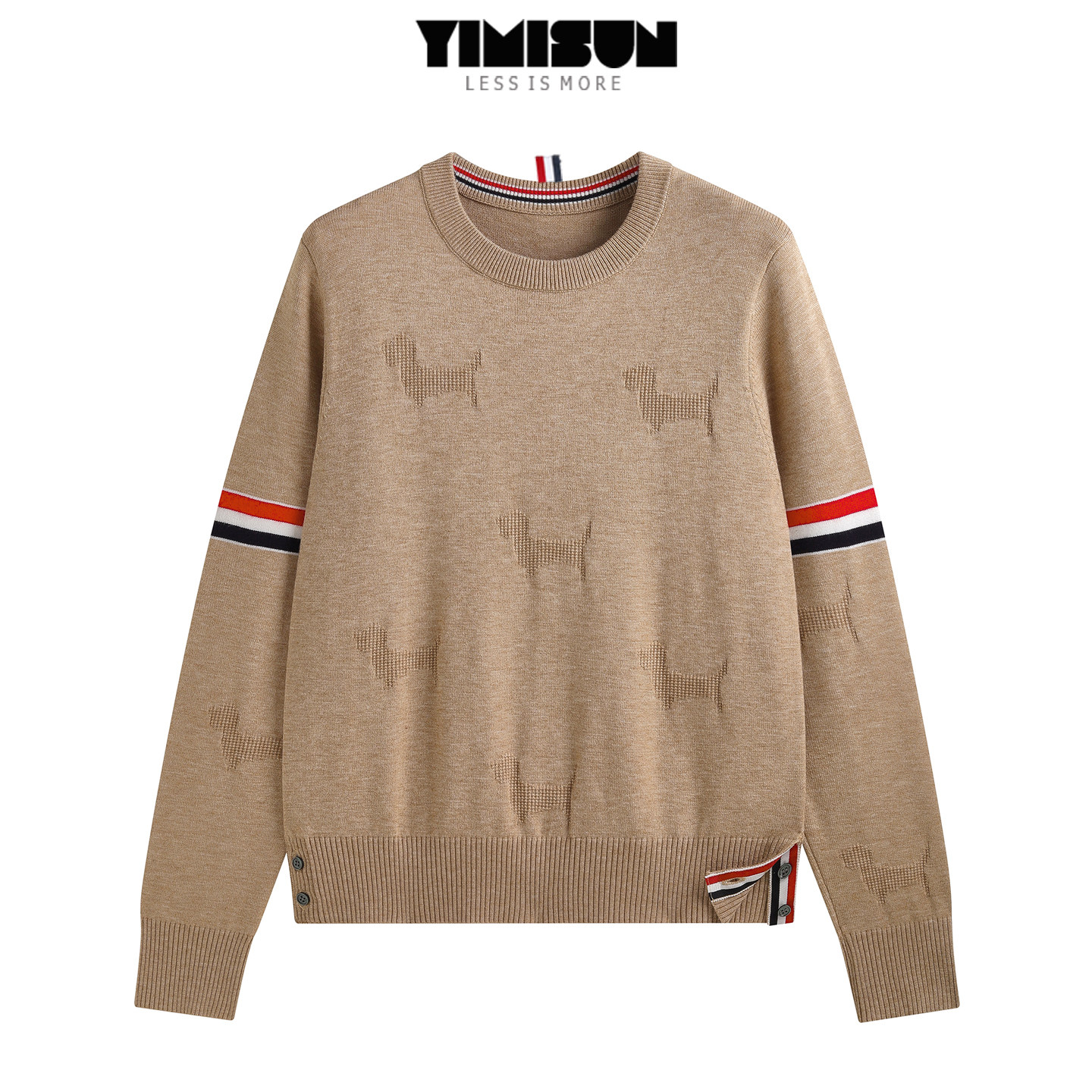 YIMISUN美式休闲圆领小狗提花针织衫撞色双袖条纹保暖毛衣打底衫,女装/女士精品,毛针织衫,淘宝优惠券,粉丝福利购,淘宝优惠卷