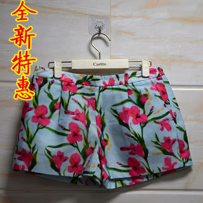 打折清仓特价知名品牌女装样衣蓝色花朵休闲短裤包邮夏短裤显瘦