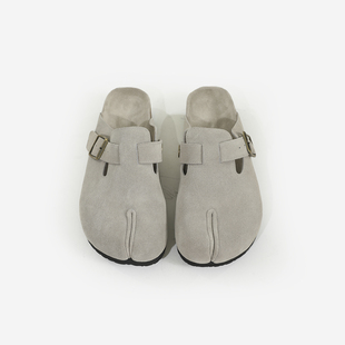 小众设计款磨砂牛皮猪蹄分趾鞋真皮一脚蹬厚底勃肯鞋羊蹄马蹄鞋男