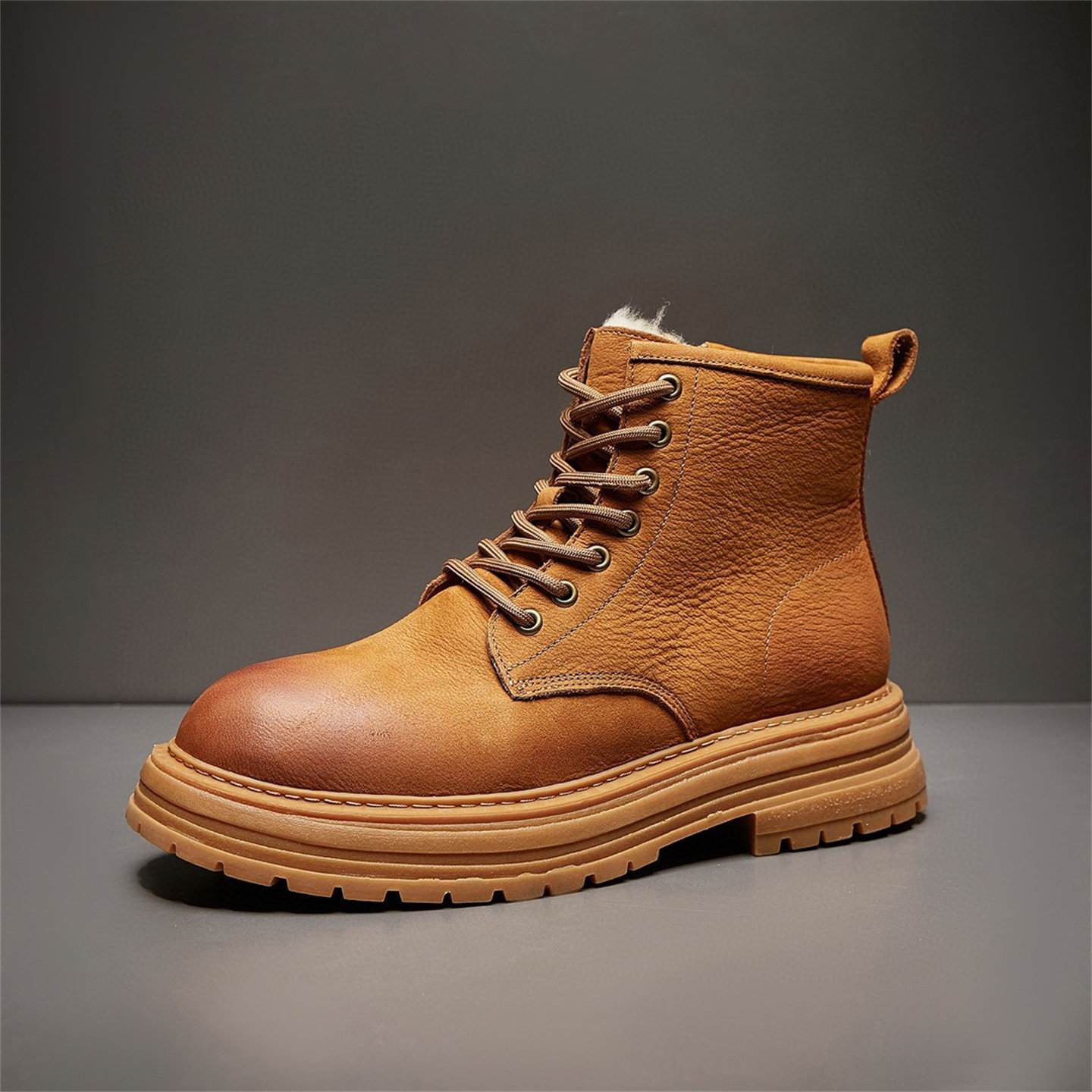 马丁靴男款真皮羊皮毛一体雪地靴