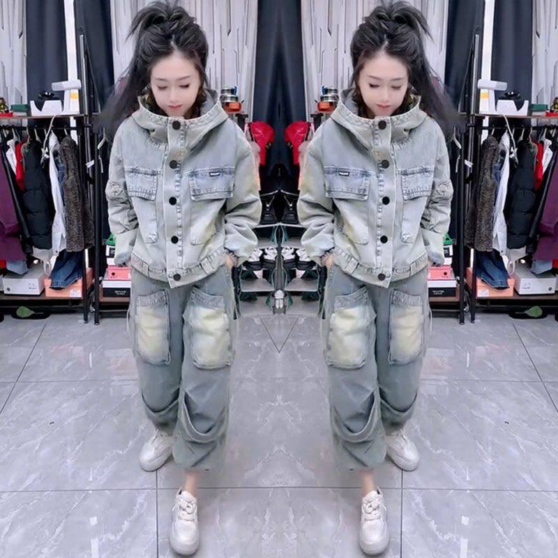 网红新款时尚潮流洋气牛仔套装女