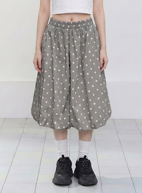 良木衣 灰色波点花苞休闲中裙裤女2026夏浅色系小众设计半身裙