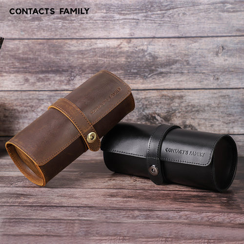 contacts family真皮手表盒3只装圆形搭扣户外旅行手表收纳盒现货