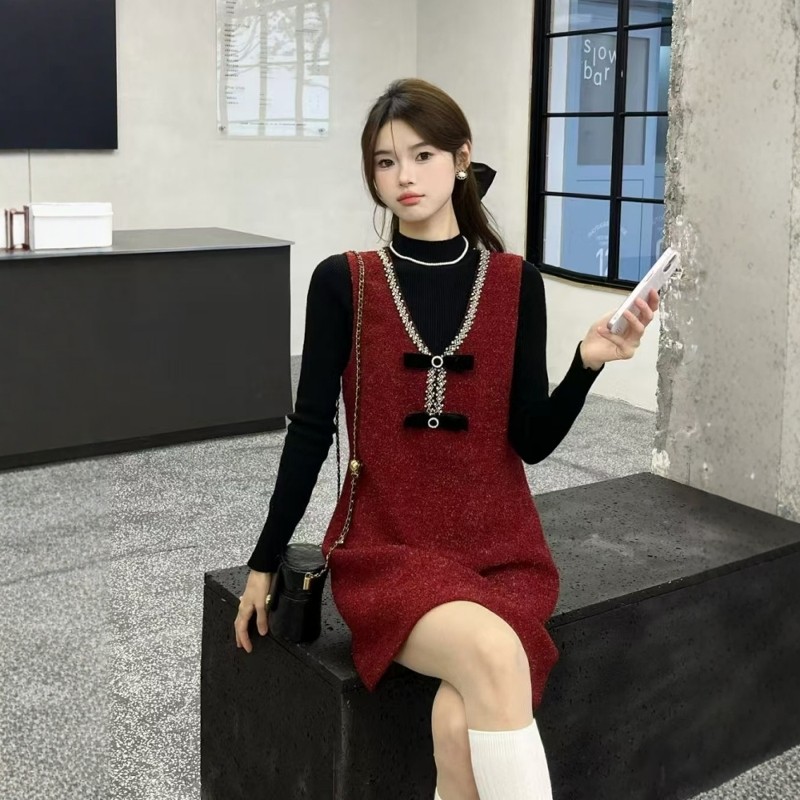 秀丽一生正品新品2025年春季女士中长款修身两件套连衣裙打底裙潮