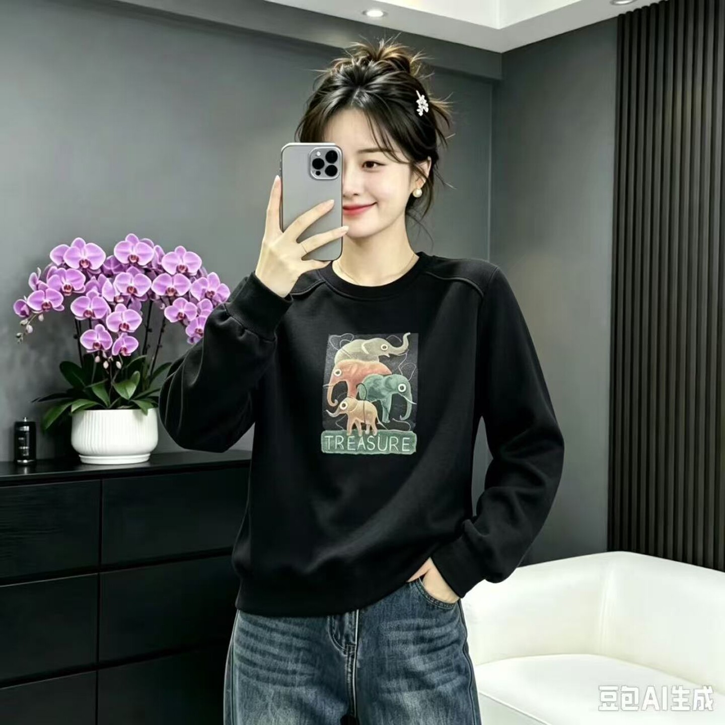 绒洋气减龄半高领长袖套头卫衣