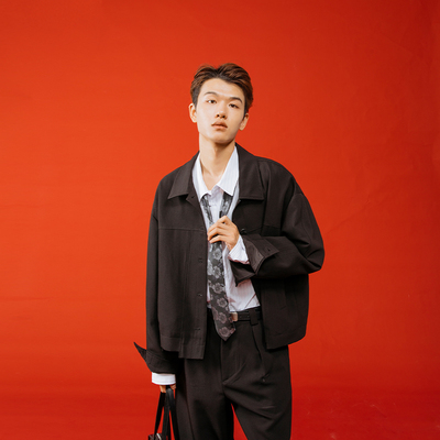 【349元任选3件】国潮文艺复古经典不对称时尚短款夹克外套西装男