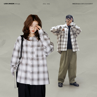 玩乐局Onceok日系纯棉晕染格子磨毛衬衫 任选三件 宽松 249元