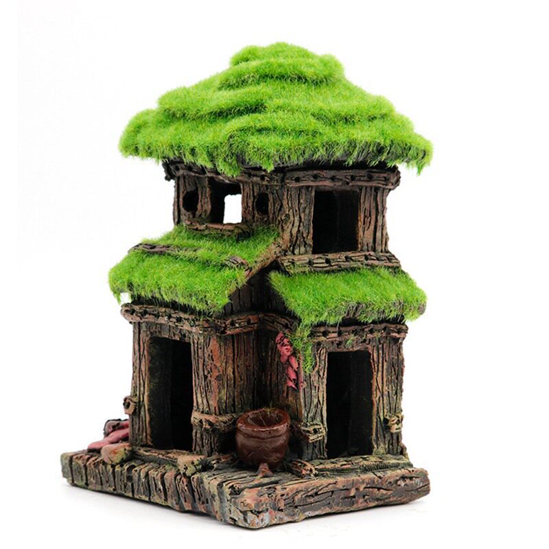水族箱鱼缸造景/植绒躲避屋树根小房子假山酒桶/树脂工艺品