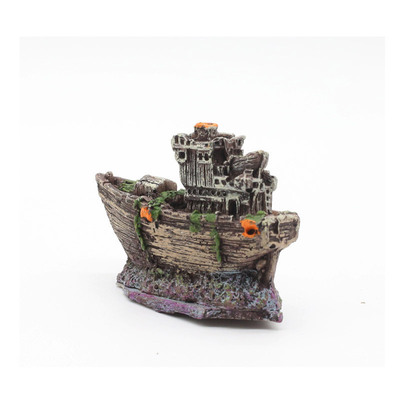 鱼缸造景沉船水族箱装饰树脂破船渔船 海底船 迷你BB船摆件海盗船