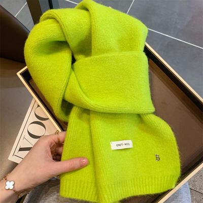 冬季韩版荧光绿含羊毛针织围巾女