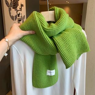 韩国款 纯色百搭学生加厚保暖毛线围脖 显白绿色软糯针织围巾女冬季