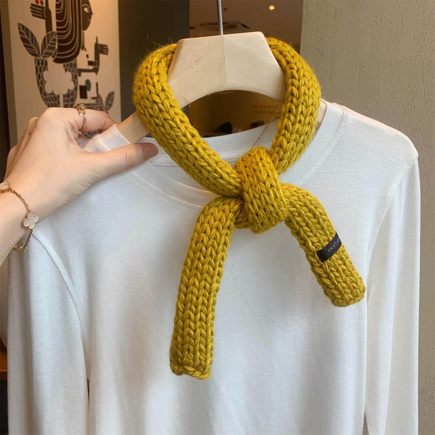 ins韩系纯色细窄长条小围巾女秋冬季韩版百搭装饰针织小领巾围脖