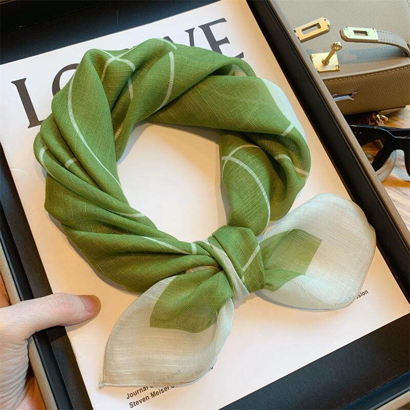 清新绿色棉麻小丝巾女春秋季韩版百搭薄款透气小方巾装饰领巾头巾