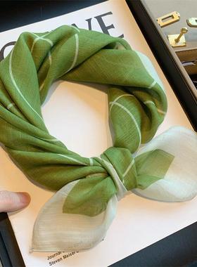 清新绿色棉麻小丝巾女春秋季韩版百搭薄款透气小方巾装饰领巾头巾