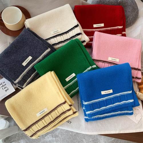 100%澳洲羊毛纯色针织围巾女冬季