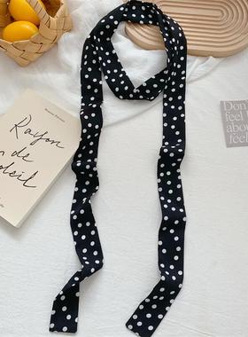 气质黑色波点细窄长条小丝巾女春夏季韩版百搭小领巾装饰围巾飘带