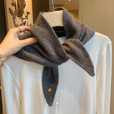 高级灰纯羊毛交叉小围巾女春秋季