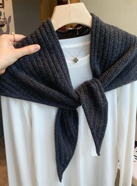 澳洲精品~深灰色100%羊毛外搭披肩围巾女冬季百搭保暖三角巾围脖