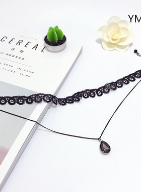 双层黑色蕾丝水滴吊坠明星同款