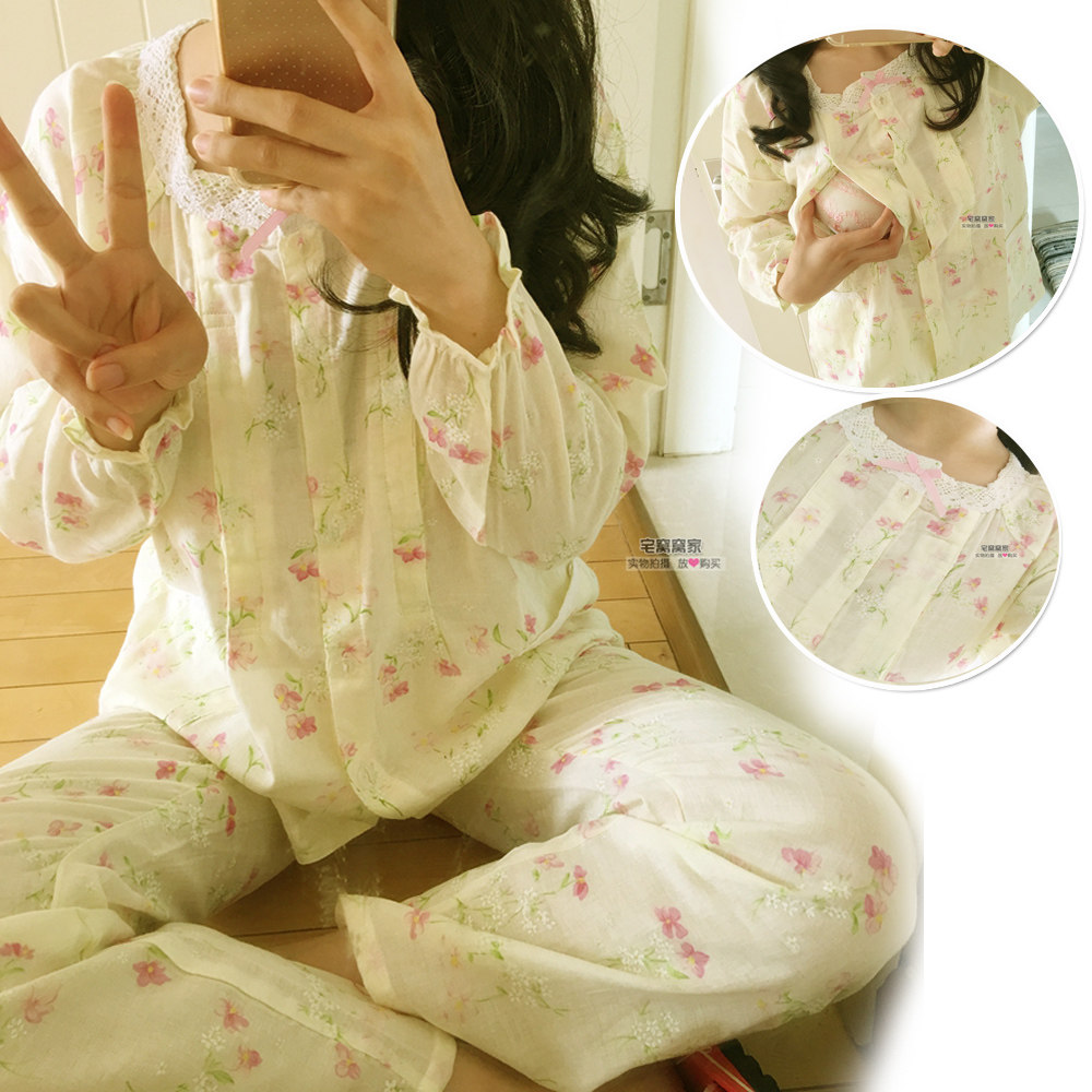 【方领】春夏精品纯棉双层纱布哺乳服 喂奶服 吸汗透气全棉月子服