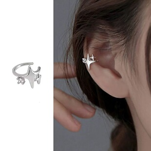 简约几何小钻四芒星耳骨夹无耳洞耳夹女轻奢小众酷复古个性耳饰品