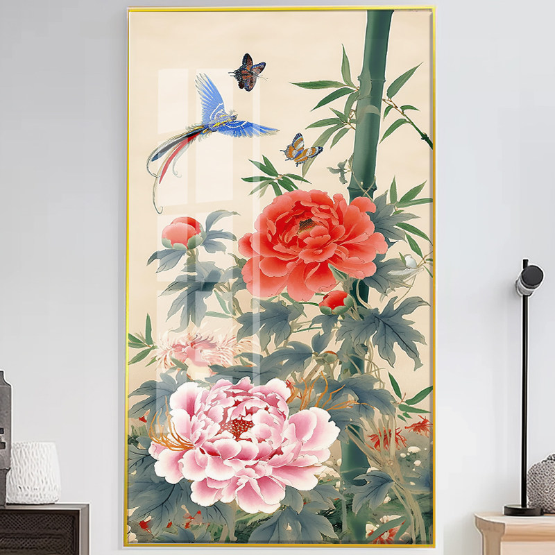 蝶舞牡丹翠竹间十字绣钻石画客厅精准印花满绣自己绣【 非成品】