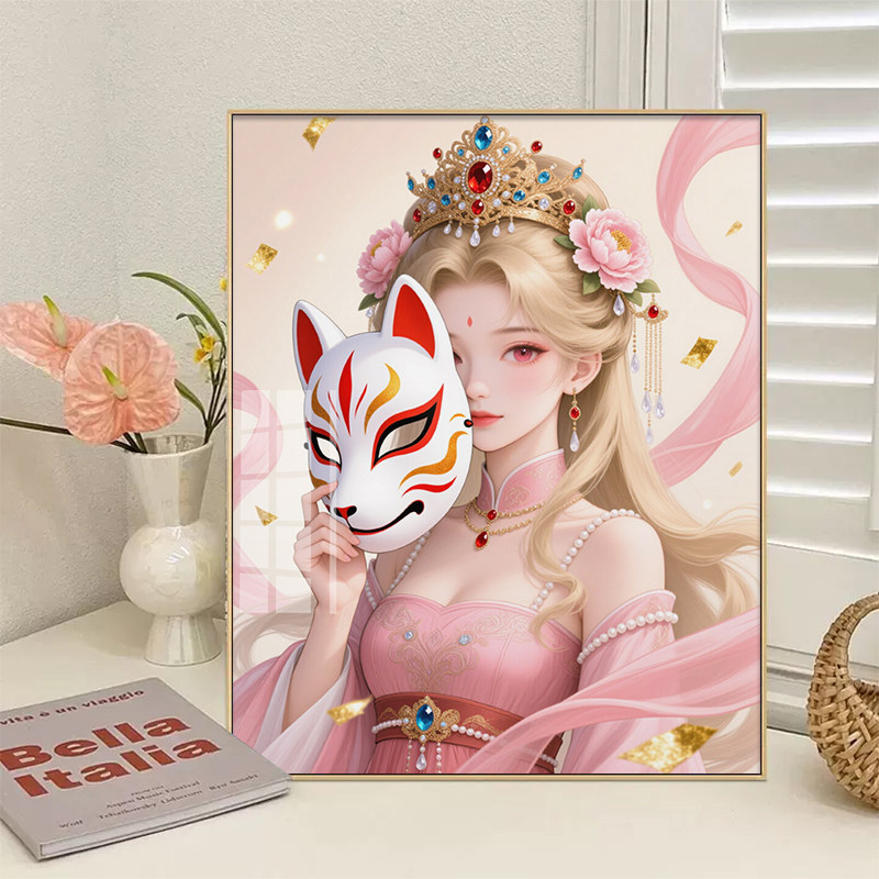 新款十字绣古风粉黛狐女钻石画客厅卧室动漫少女手工简单绣十字绣