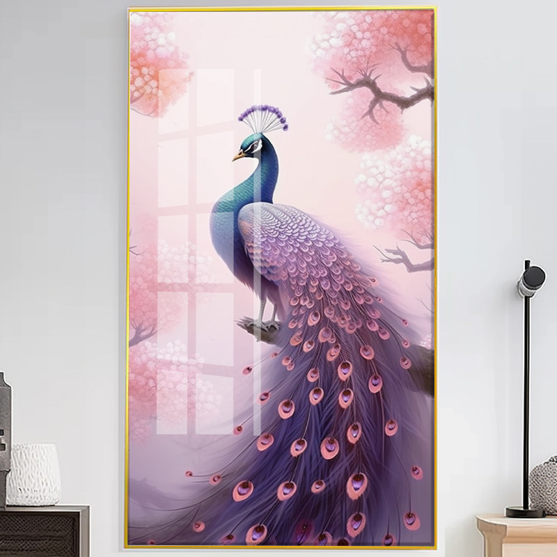 紫色孔雀十字绣钻石画新款客厅玄关竖版精准印花满绣【 非成品】