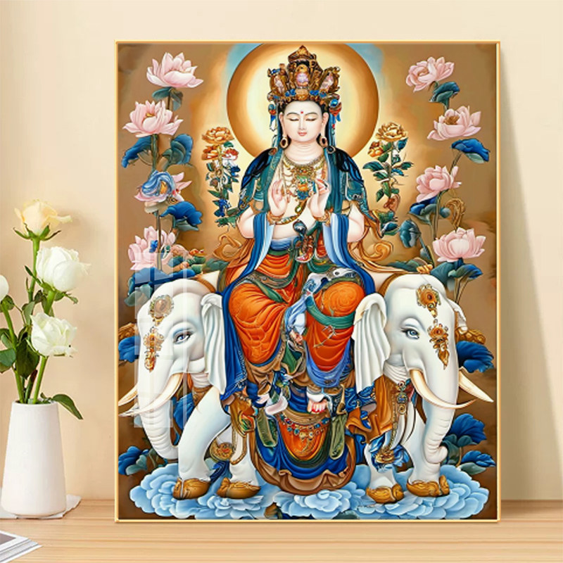 普贤菩萨唐卡佛像钻石画手工diy粘贴石绣高级感十字绣满绣自己绣