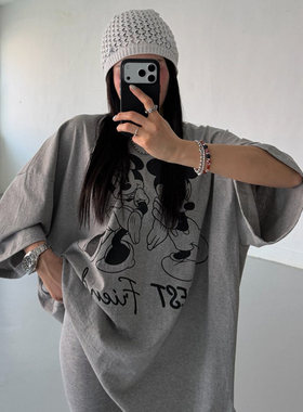 小北韩国代购男装东大门男装东大门短袖T恤VOTUS阔版米奇图案印花