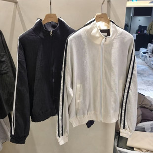 小北韩国代购 东大门罗纹收腰设计学院风配色袖 夹克外套春装 男装