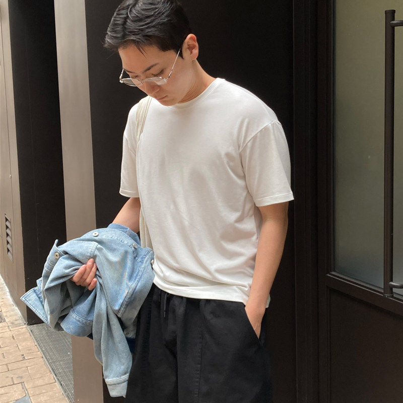 小北韩国代购男装东大门短袖T恤阔版宽松五分袖简约糖果色日常