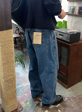 小北韩国代购男装东大门净版DUDE水洗色宽松潮流复古牛仔裤长裤