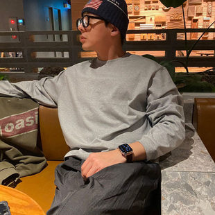 小北韩国代购男装东大门LOGAN重工匹马棉潮流阔高品长袖T恤春装