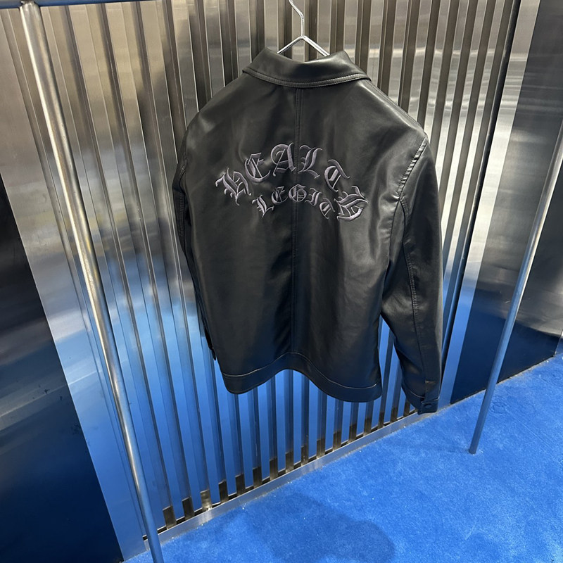 小北韩国代购男装东大门夹克翻领拉链口袋刺绣字母高街PU皮外套