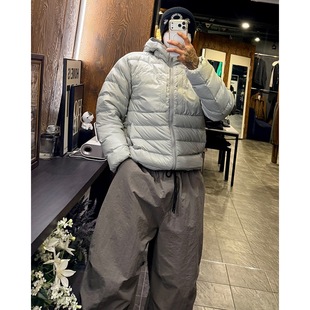 小北韩国代购男装东大门连帽羽绒服纯色排骨纹绗线保暖鸭绒外套