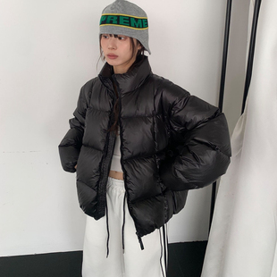 小北韩国代购男装东大门鸭绒羽绒服外套立领简约百搭压纹双拉链