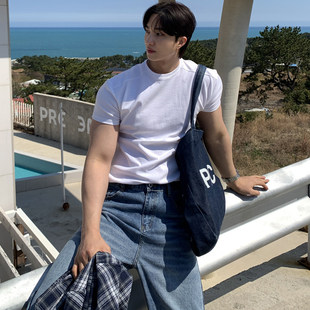 小北韩国代购 东大门MILLER轻熟风简约健身弹力修身 短袖 T恤夏 男装