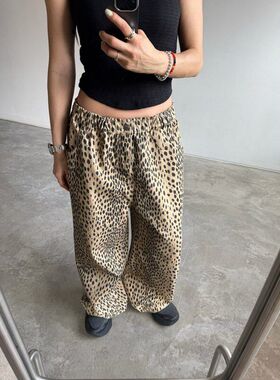 小北韩国代购男装东大门votus豹纹百搭松紧腰牛仔棉宽松os牛仔裤