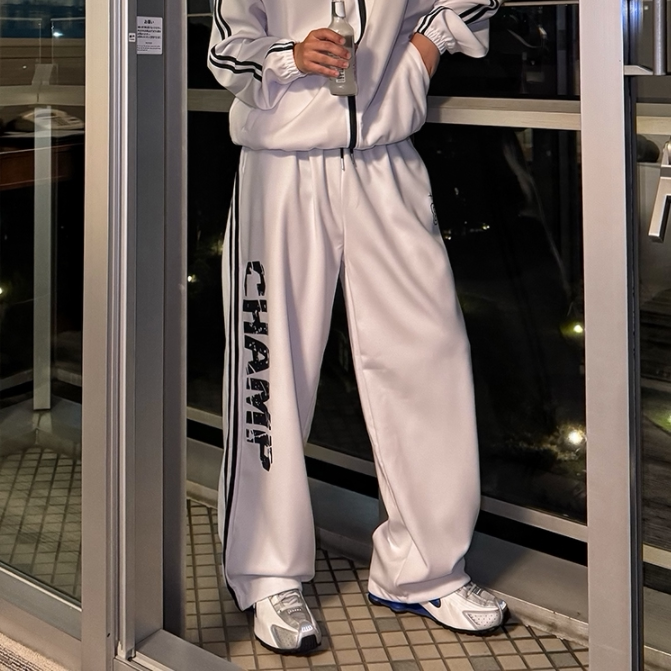 小北韩国代购男装东大门Oner同款字母线条拼接运动休闲裤春装潮牌