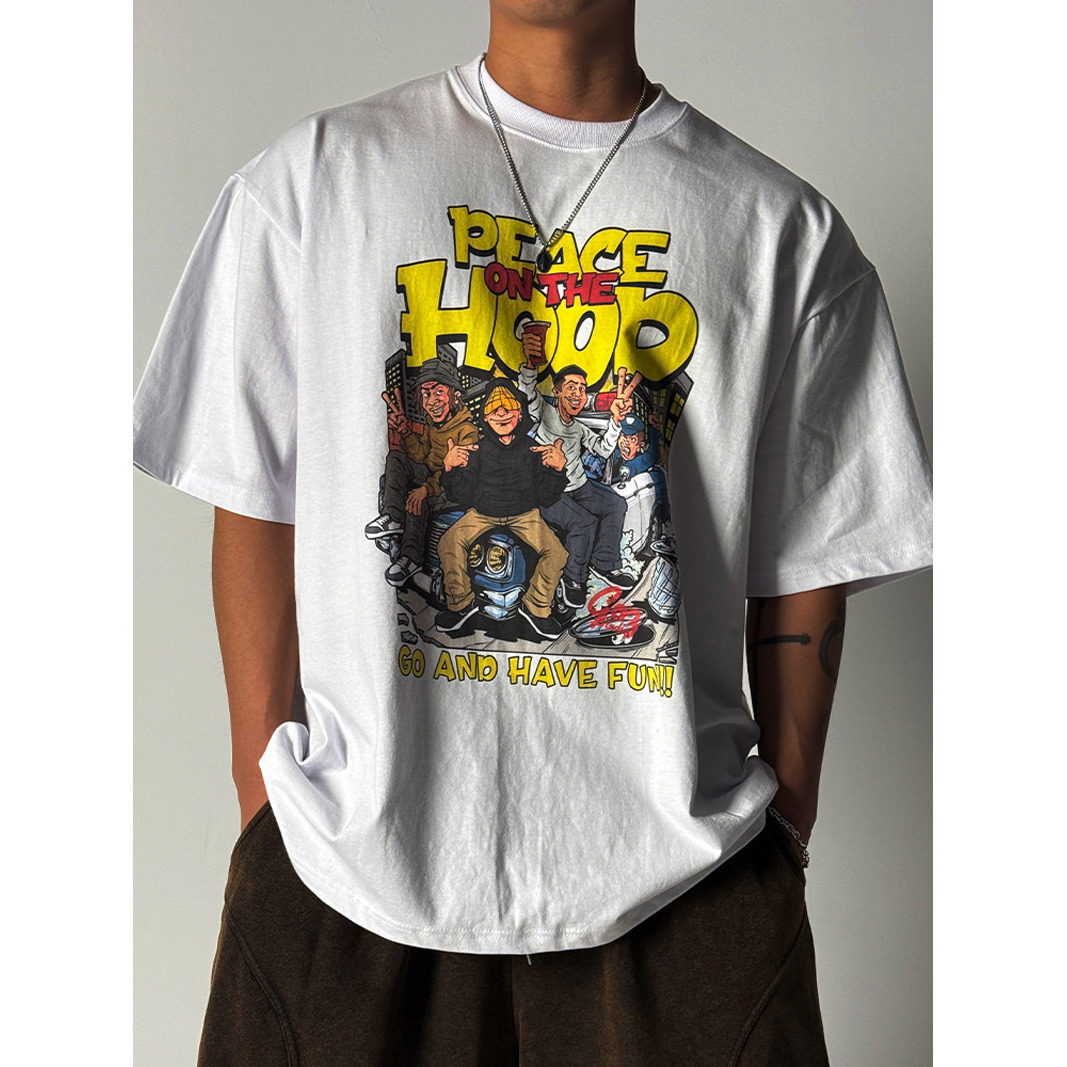小北韩国男装代购东大门短袖T漫画人物字母印花圆领嘻哈减龄情侣