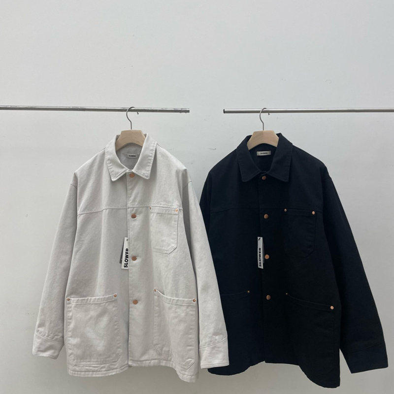 小北韩国代购男装东大门slower翻领阔版工装口袋牛仔棉夹克外套