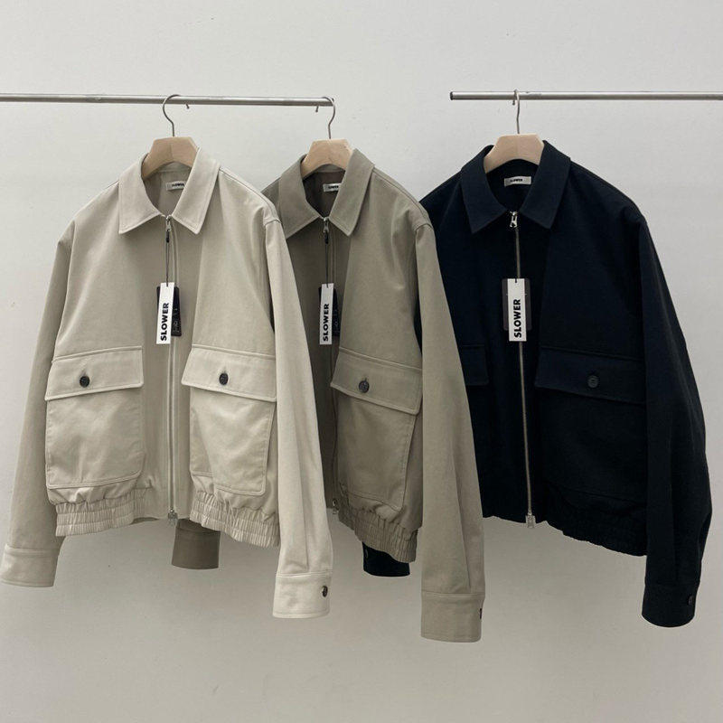 小北韩国代购男装东大门slower松紧收腰翻领大口袋工装夹克外套