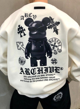 小北韩国代购男装2ND减龄宽松潮牌墨镜玩偶小熊印花圆领长袖卫衣