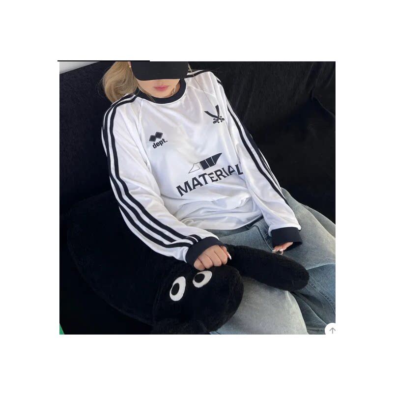 小北韩国代购男装东大门插肩拼接字母印花棒球长袖T恤情侣球衣