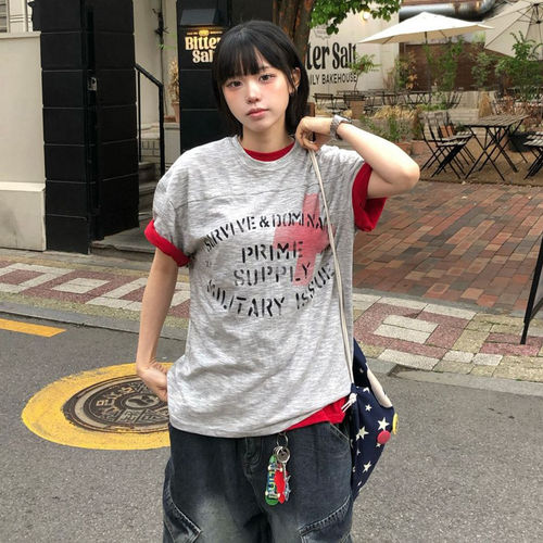 男装东大门短袖T恤做旧复