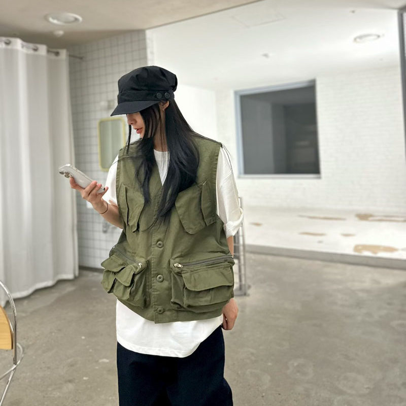 小北韩国代购男装东大门工装马甲重工水洗多口袋情侣宽松显瘦个性