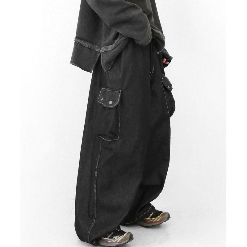 小北韩国代购男装东大门休闲裤立体工装多口袋明线潮搭直筒长裤